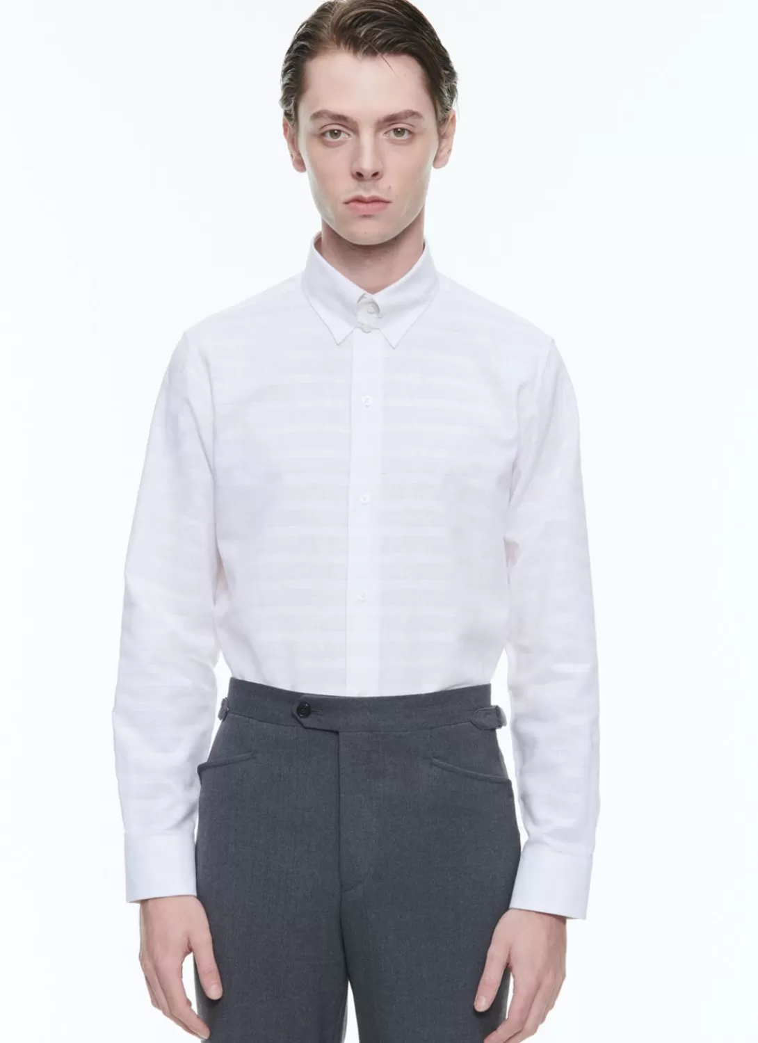 Fursac Linen Fitted Shirt With Stripes White - Tone-On-Tone Stripes New