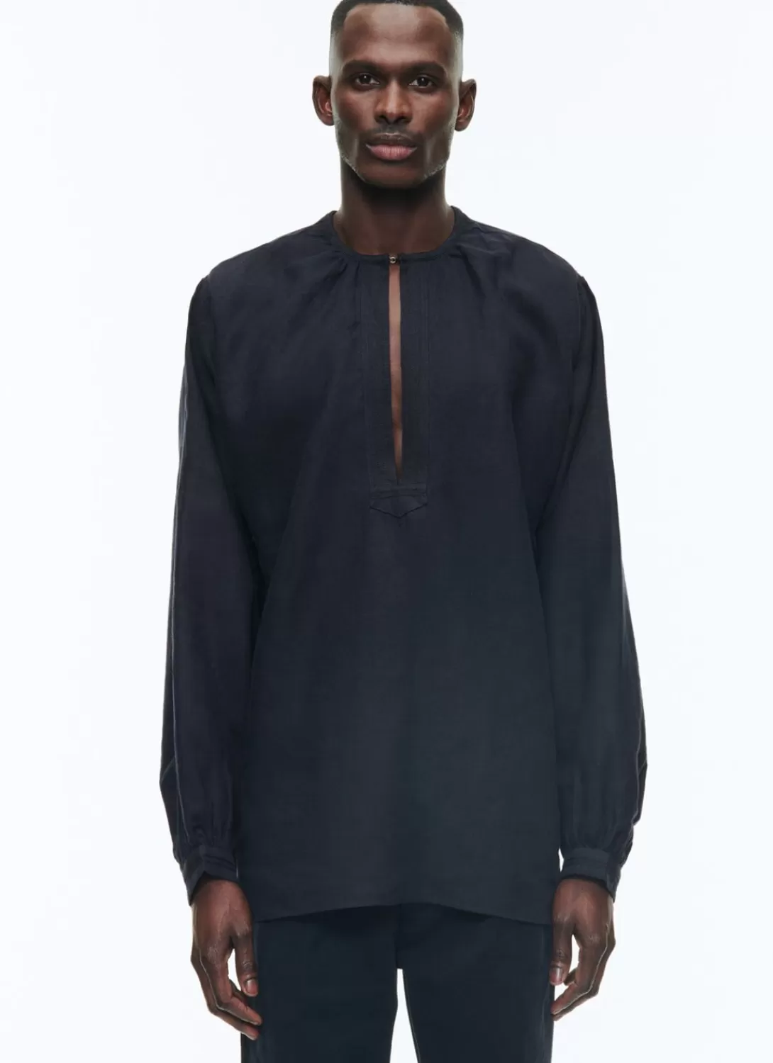 Fursac Linen Serge Breton Fishermans Smock Navy Blue Hot