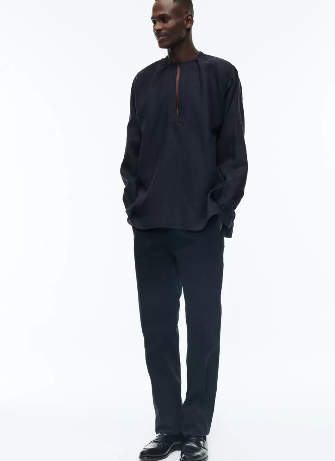 Fursac Linen Serge Breton Fishermans Smock Navy Blue Hot
