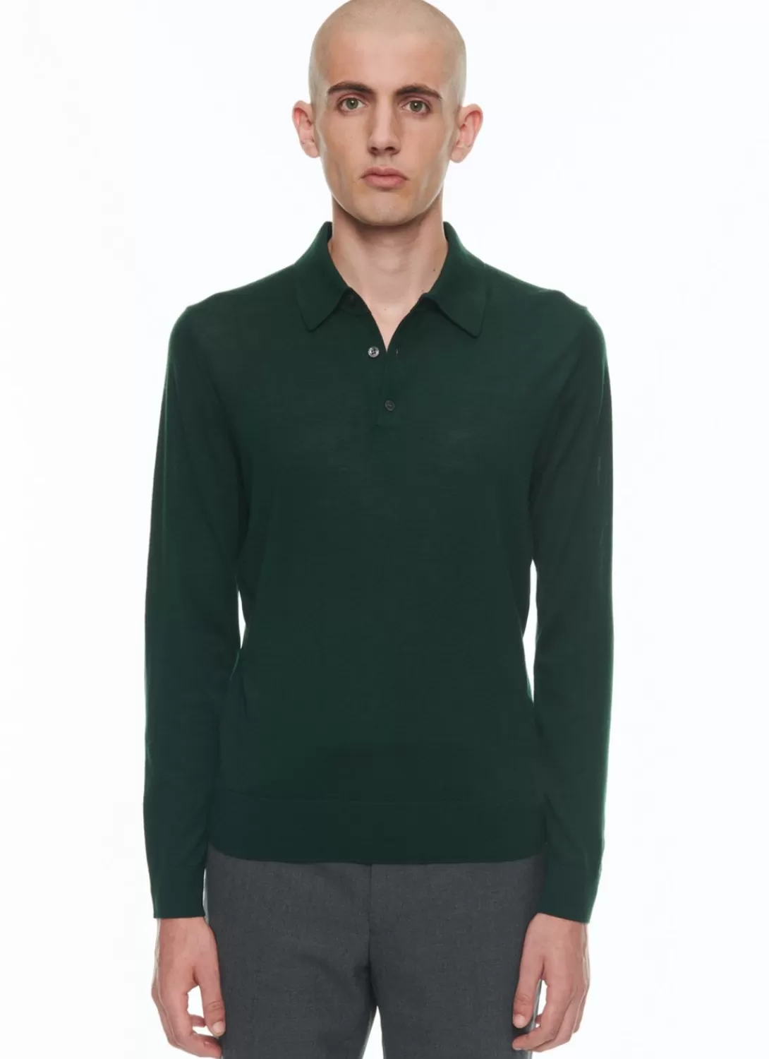 Fursac Merino Wool Longsleeves Polo Sweater Forest Green Best Sale