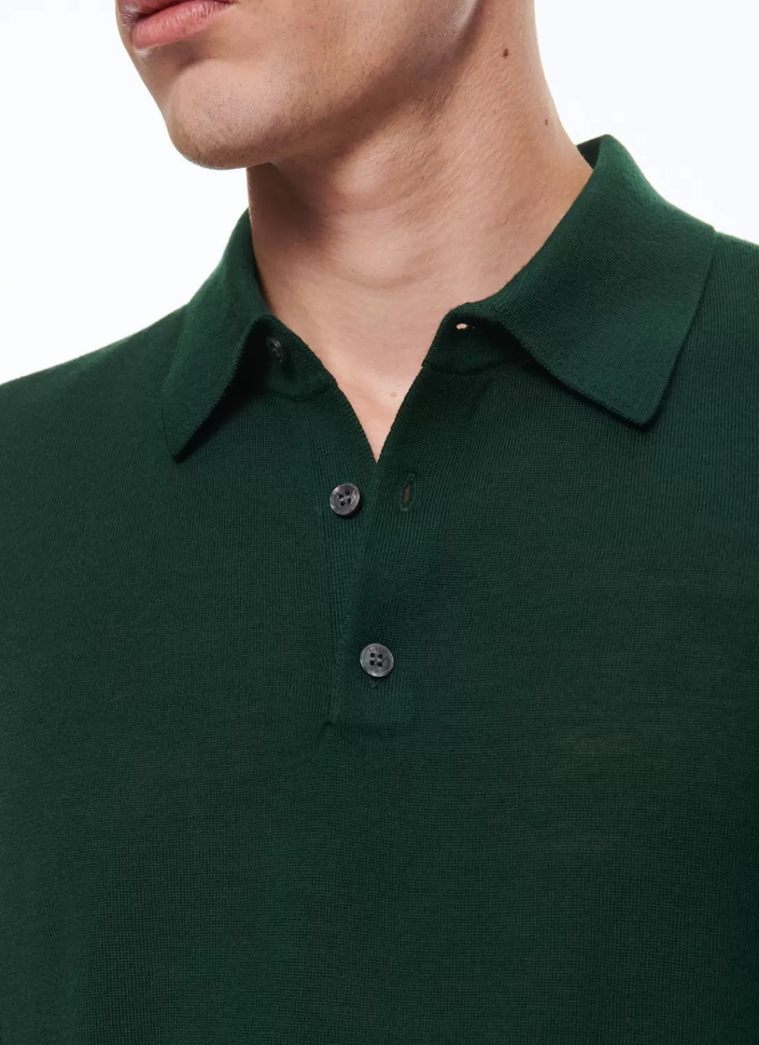 Fursac Merino Wool Longsleeves Polo Sweater Forest Green Best Sale