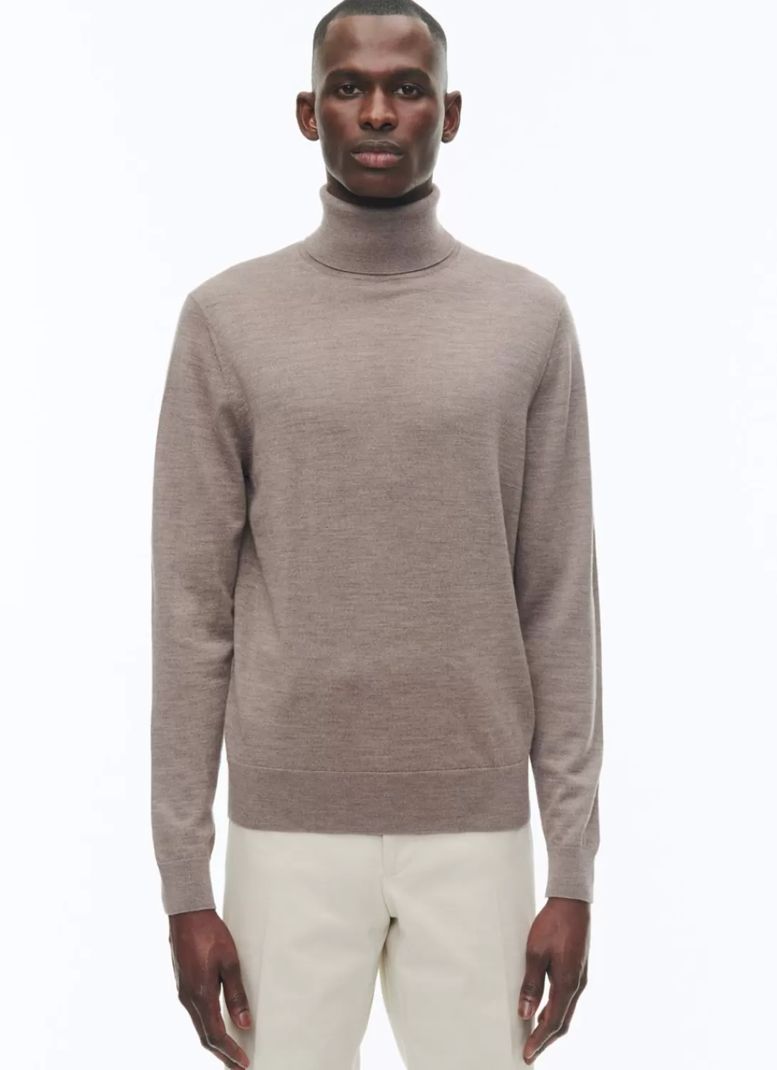 Fursac Merino Wool Roll Neck Thin Sweater Taupe Grey Online
