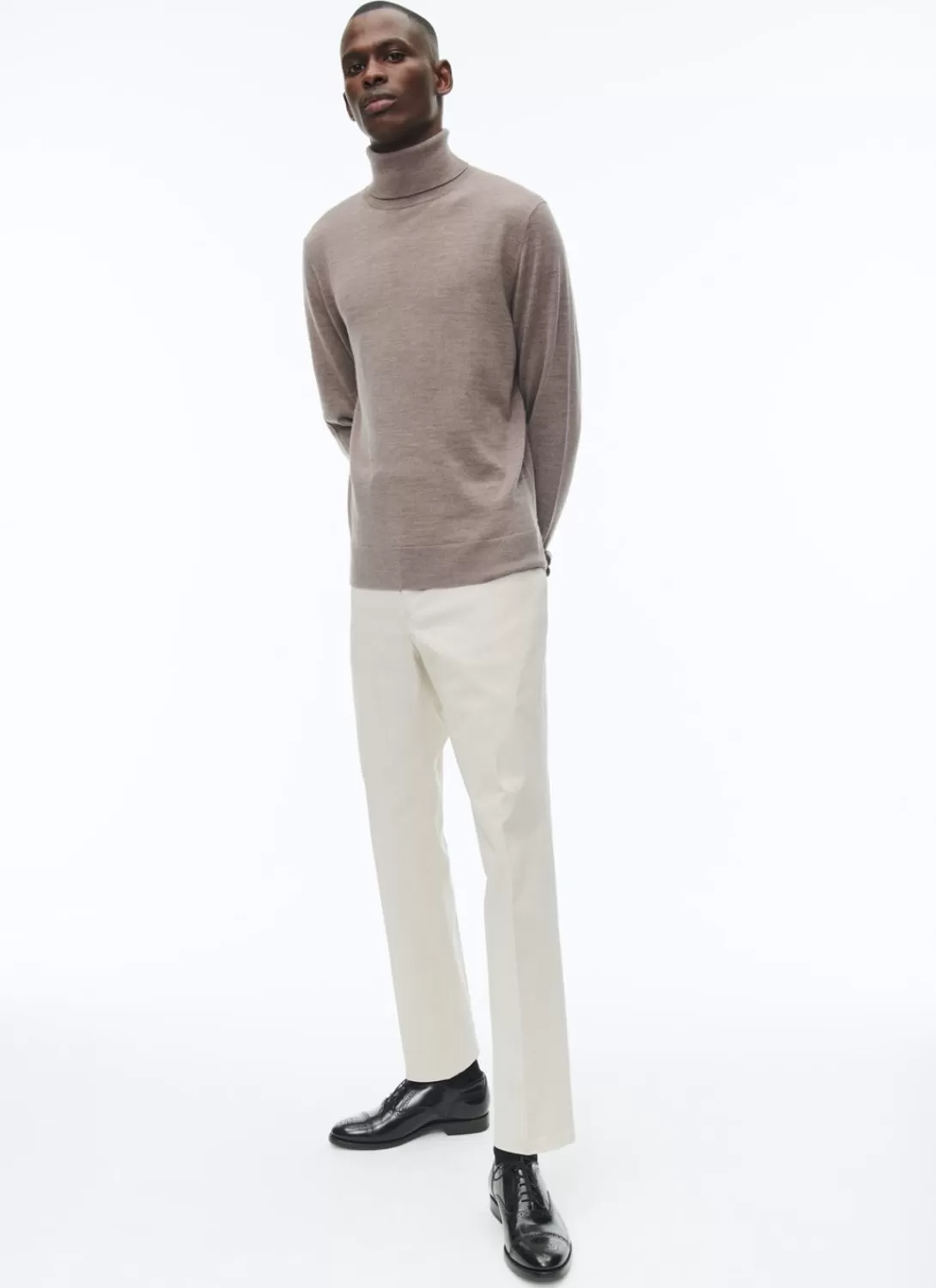 Fursac Merino Wool Roll Neck Thin Sweater Taupe Grey Online