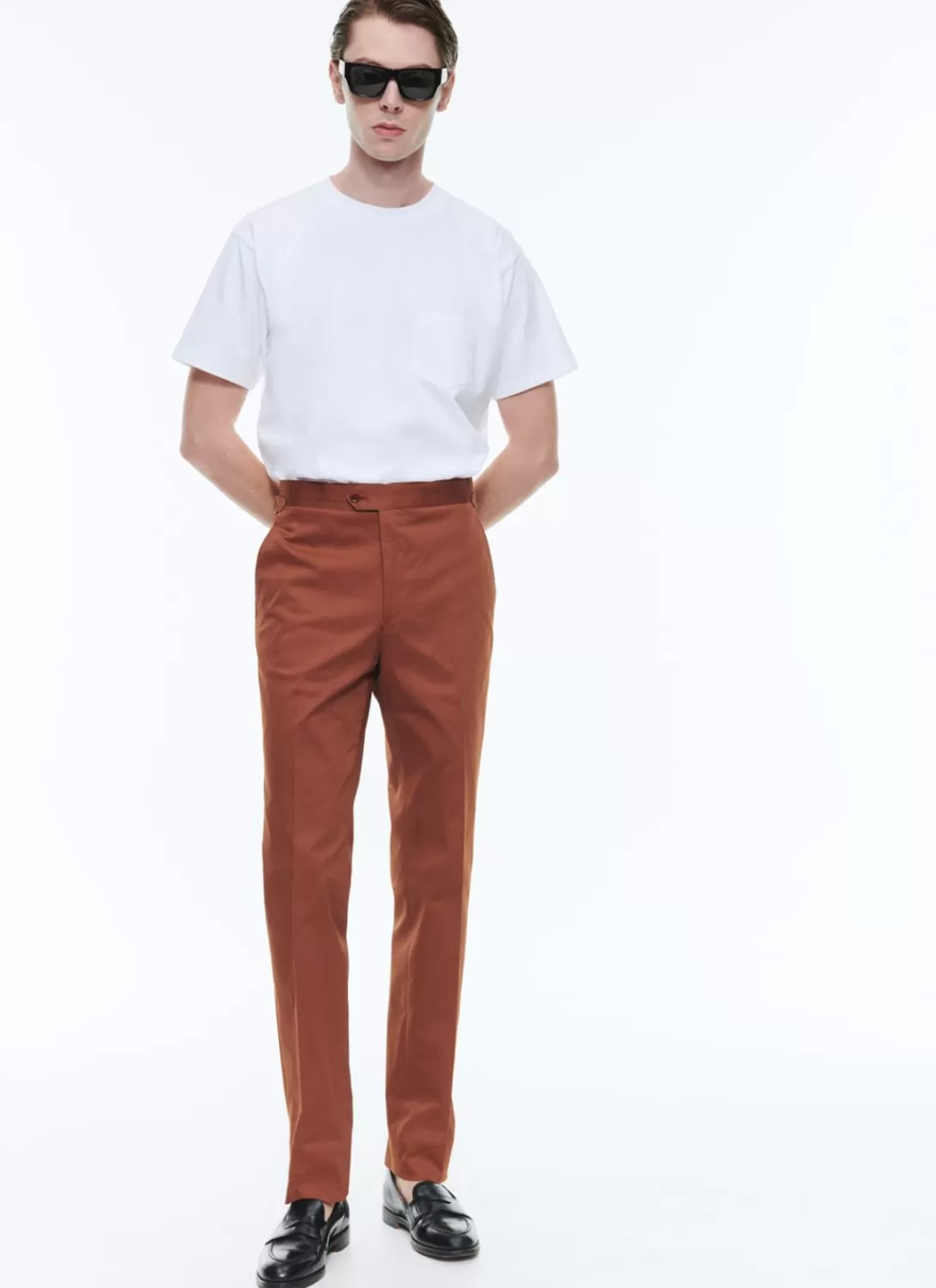 Fursac Organic Cotton Fitted Chino Pants Camel Brown Best
