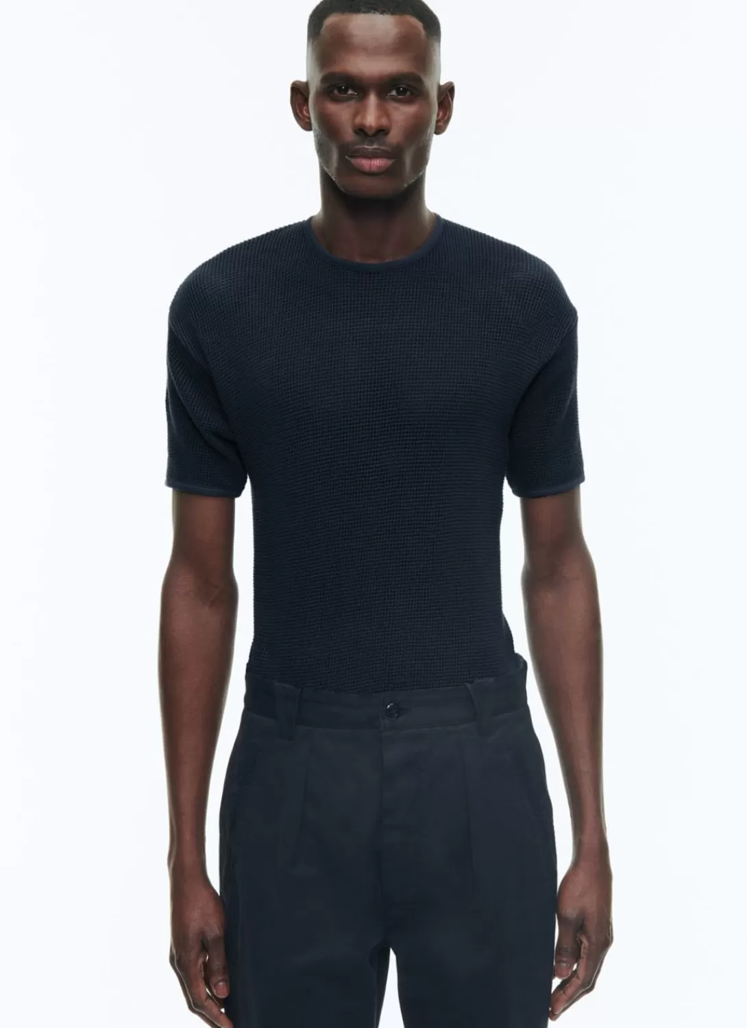 Fursac Organic Cotton Hemstitched T-Shirt Navy Blue Cheap