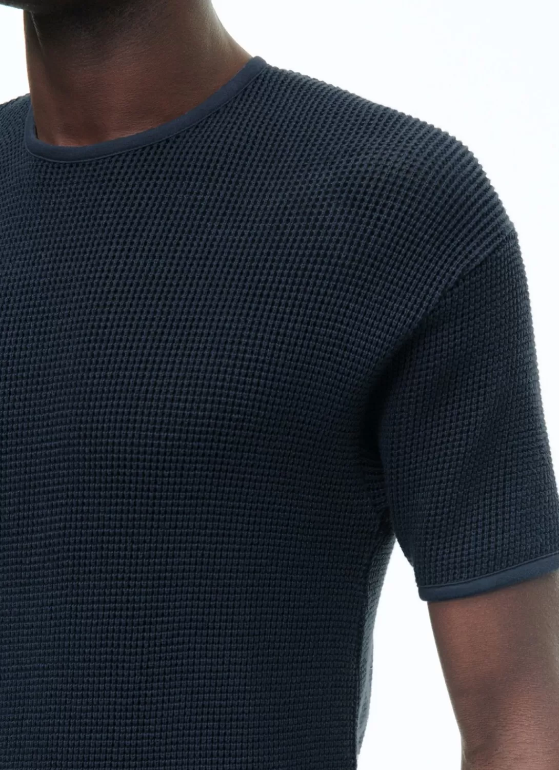 Fursac Organic Cotton Hemstitched T-Shirt Navy Blue Cheap