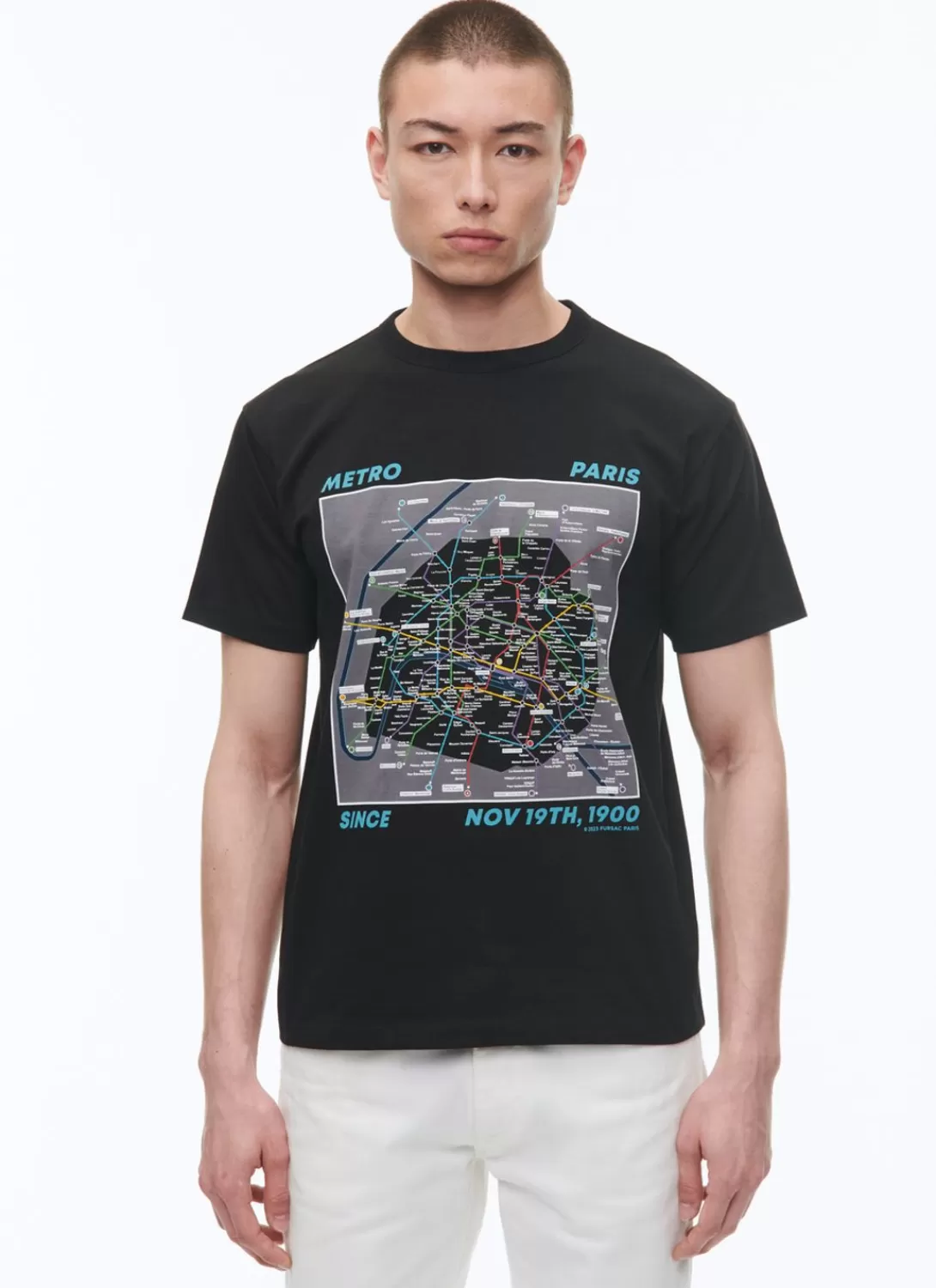 Fursac Organic Cotton Jersey T-Shirt Black - Parisian Metro Map Print Cheap