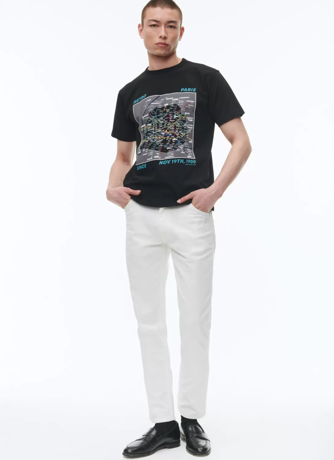 Fursac Organic Cotton Jersey T-Shirt Black - Parisian Metro Map Print Cheap