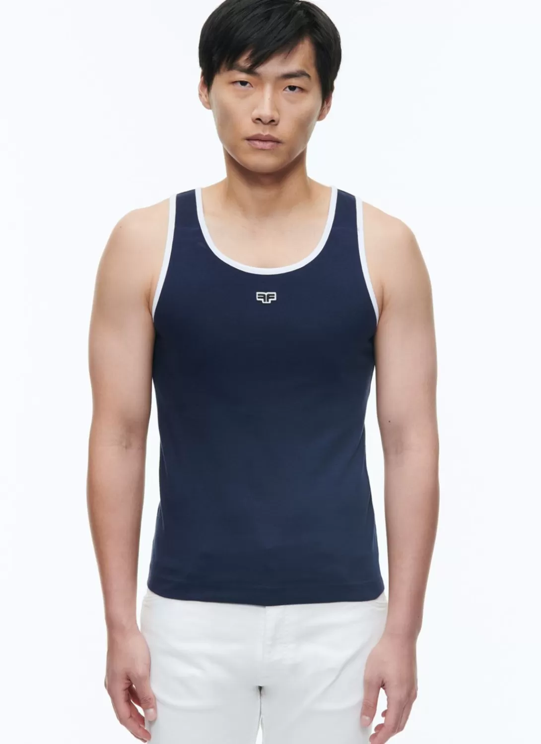 Fursac Organic Cotton Tank Top With Logo Navy Blue - White Hems Fashion
