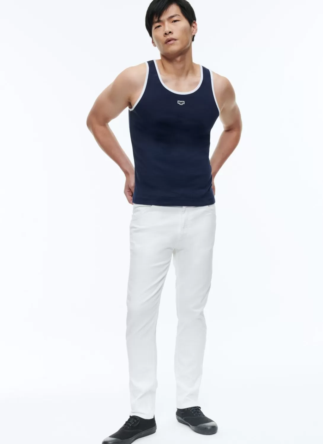 Fursac Organic Cotton Tank Top With Logo Navy Blue - White Hems Fashion