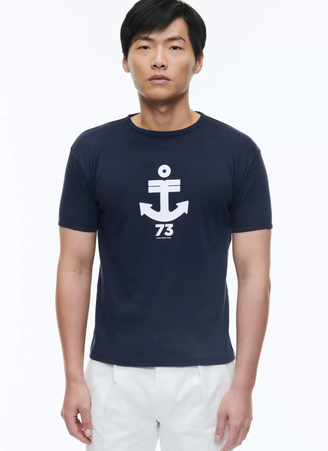 Fursac Organic Cotton T-Shirt With Print Navy Blue - Anchor Print Cheap