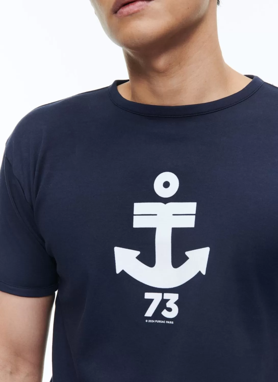 Fursac Organic Cotton T-Shirt With Print Navy Blue - Anchor Print Cheap