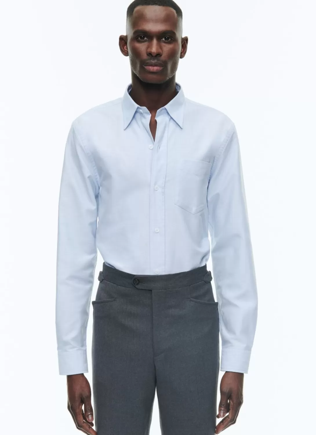 Fursac Oxford Cotton Shirt With Swallow Collar Sky Blue Store