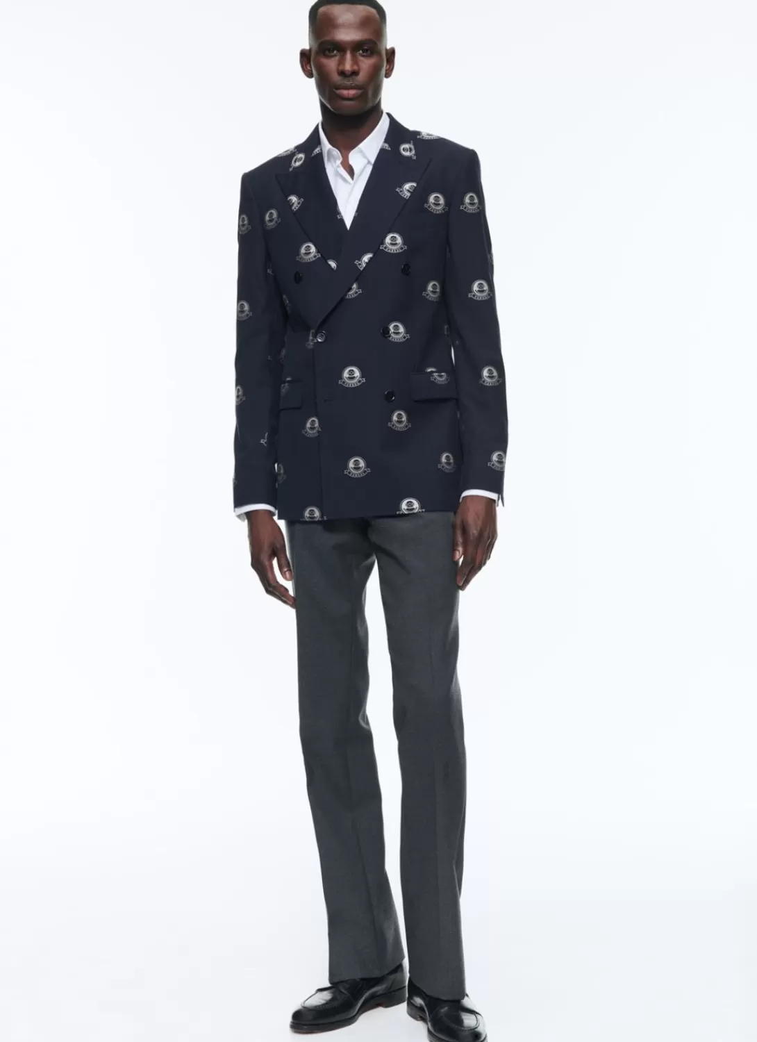 Fursac Patterned Wool Double-Breasted Suit Navy Blue - Diving Suit Jacquard Pattern Cheap