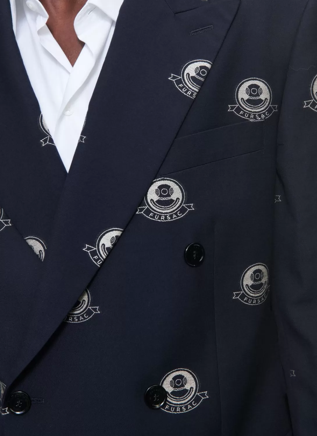 Fursac Patterned Wool Double-Breasted Suit Navy Blue - Diving Suit Jacquard Pattern Cheap
