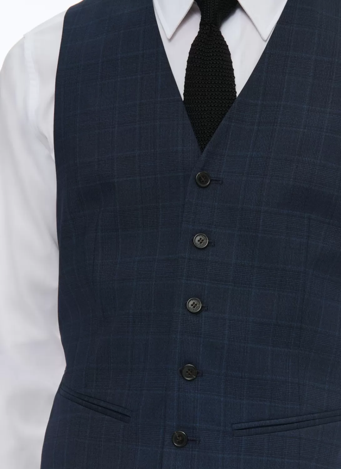 Fursac Prince Of Wales Wool Canvas Waistcoat Navy Blue - Prince Of Wales Pattern Hot