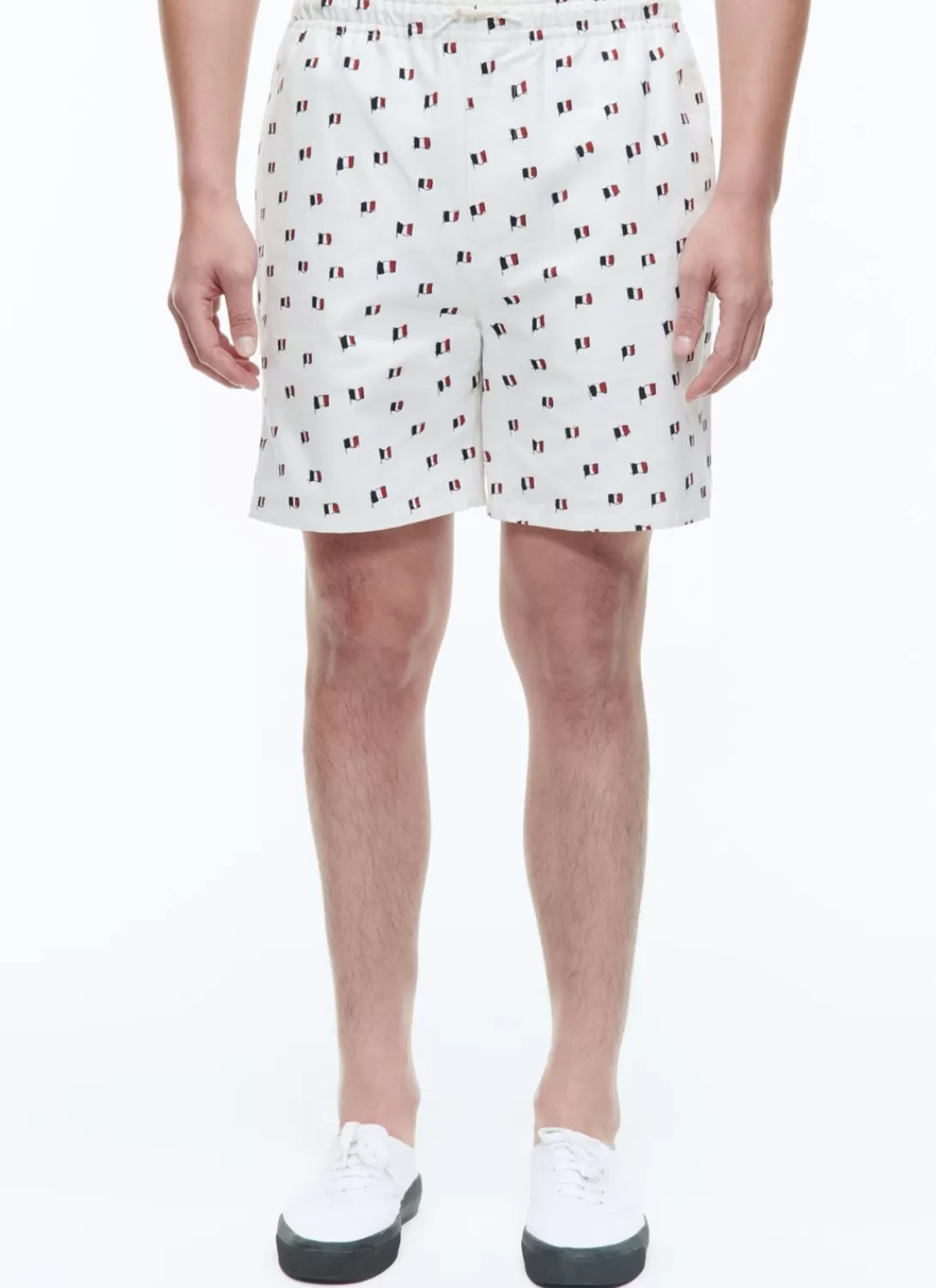 Fursac Printed Cotton Elasticated Shorts Ecru - French Flags Print Fashion