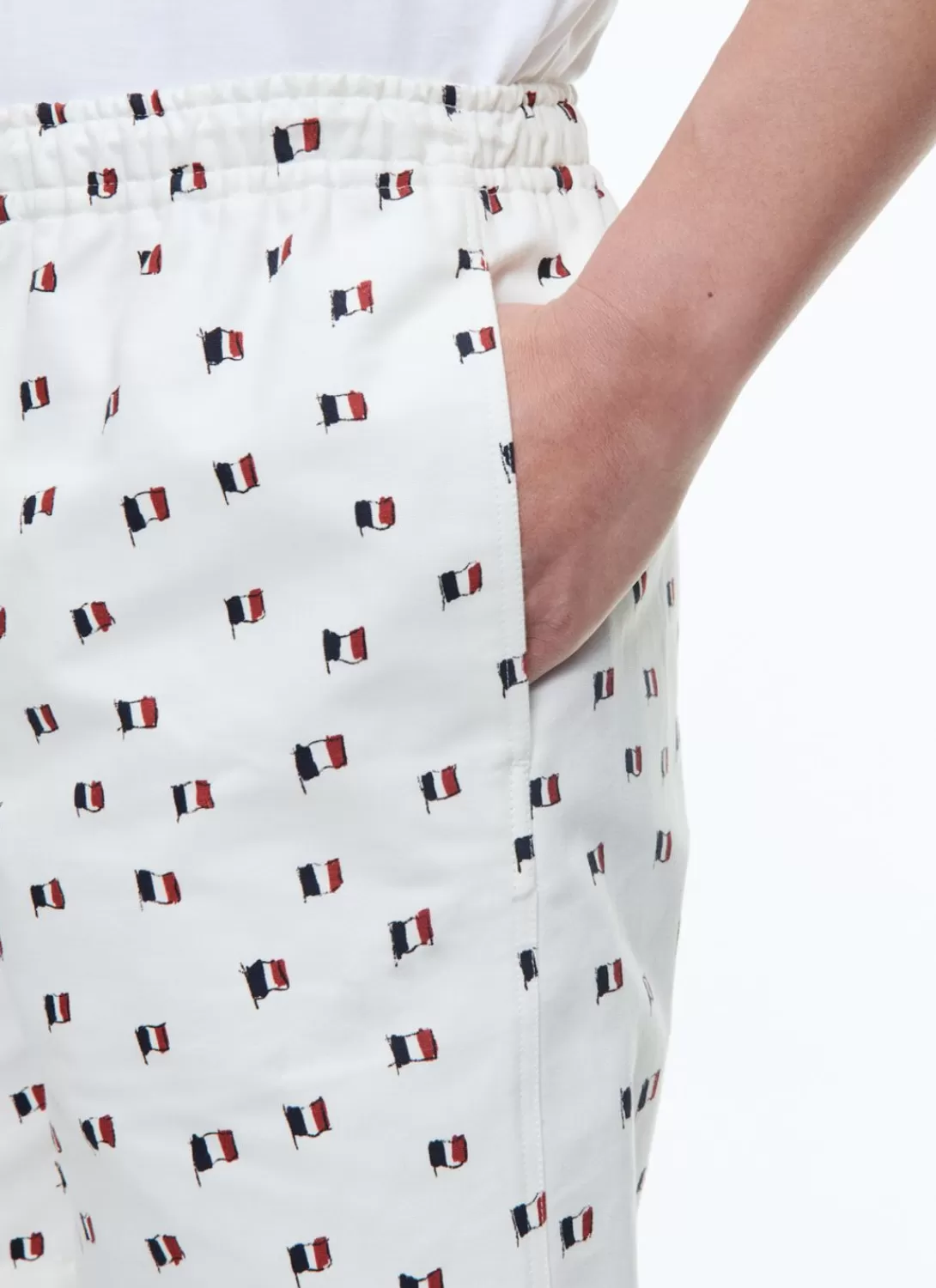 Fursac Printed Cotton Elasticated Shorts Ecru - French Flags Print Fashion