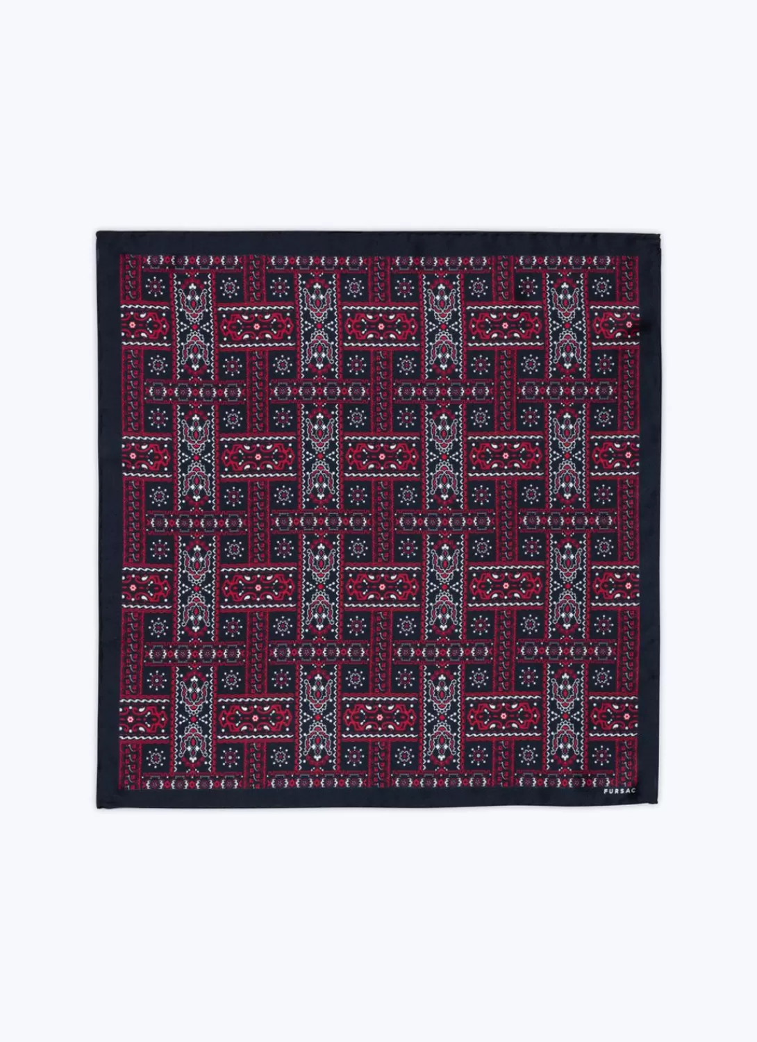Fursac Printed Silk Twill Pocket Square Navy Blue - Bandana Print Store