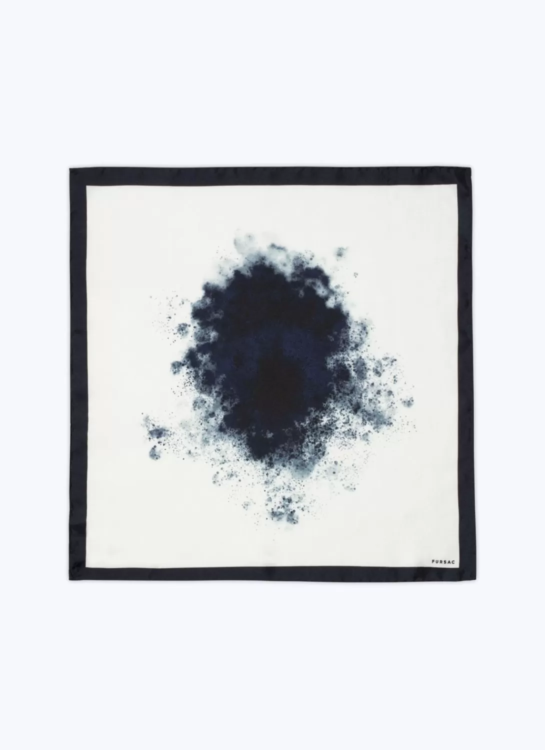Fursac Printed Silk Twill Pocket Square White - Navy Blue Stain Print Best Sale