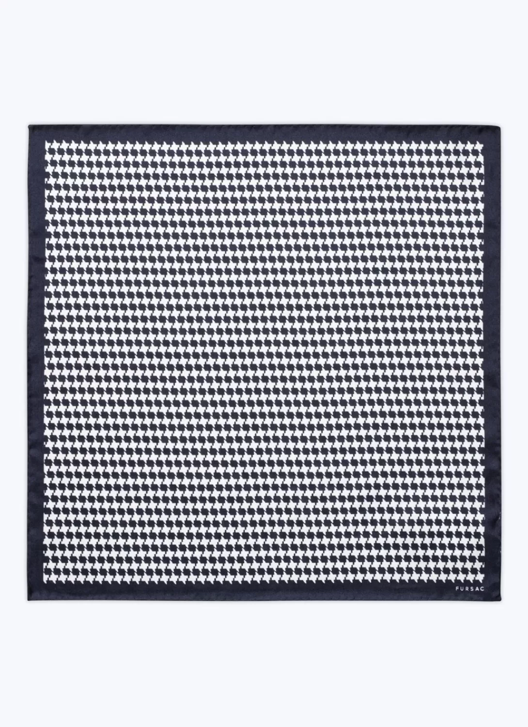 Fursac Printed Silk Twill Pocket Square White And Navy Blue Houndstooth Cheap
