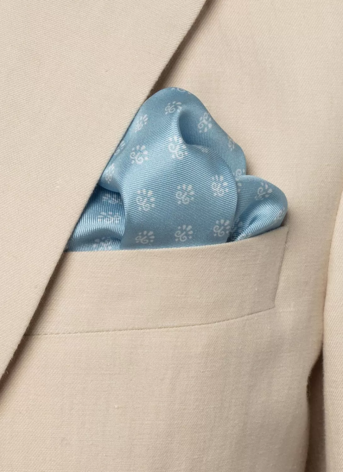 Fursac Printed Silk Twill Pocket Square Sky Blue Hot
