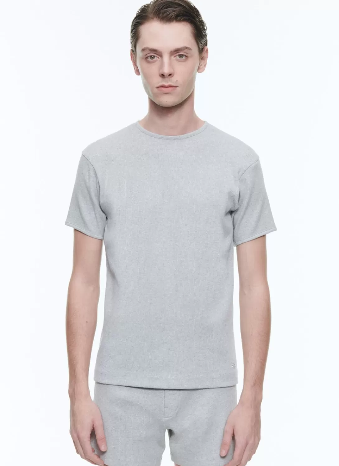 Fursac Ribbed Cotton Jersey Ringer T-Shirt Grey Store