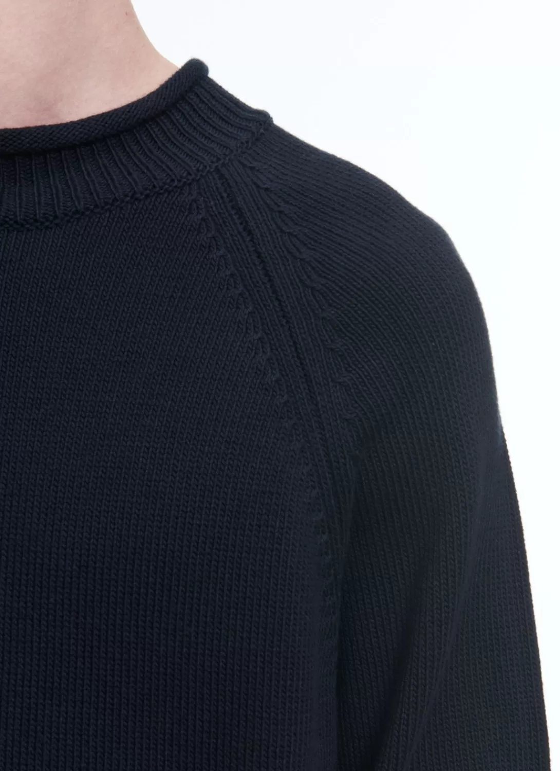 Fursac Rolled Hem Collar Cotton Sweater Navy Blue Store