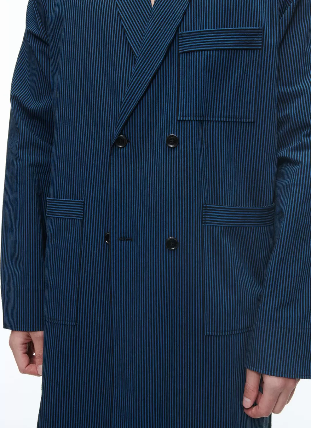 Fursac Seersucker Dressing Gown Shirt With Stripes Navy Blue - Navy Blue And Black Stripes Best