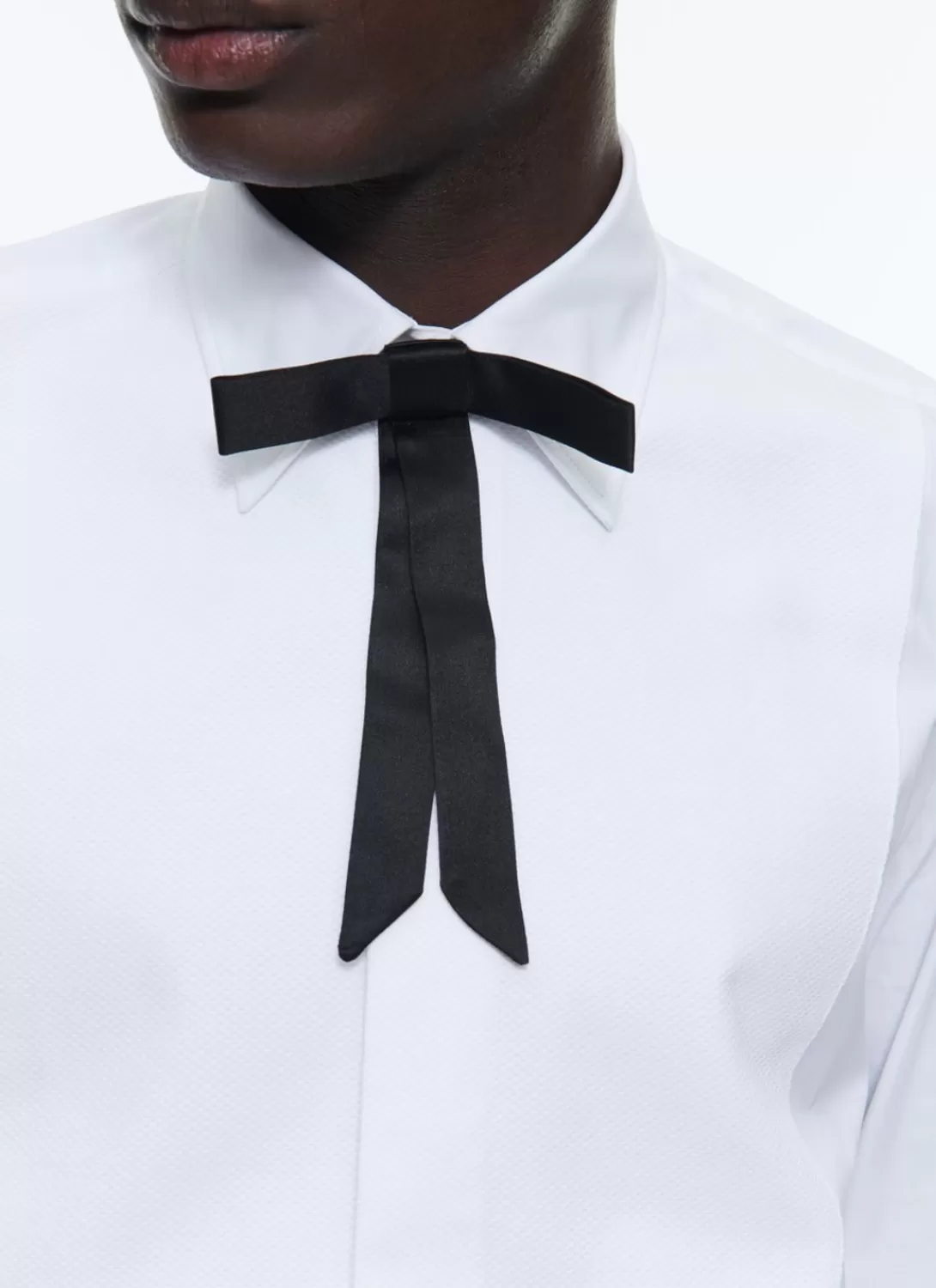 Fursac Silk Satin Long Bow Tie Black - Tone On Tone Tabby Fashion