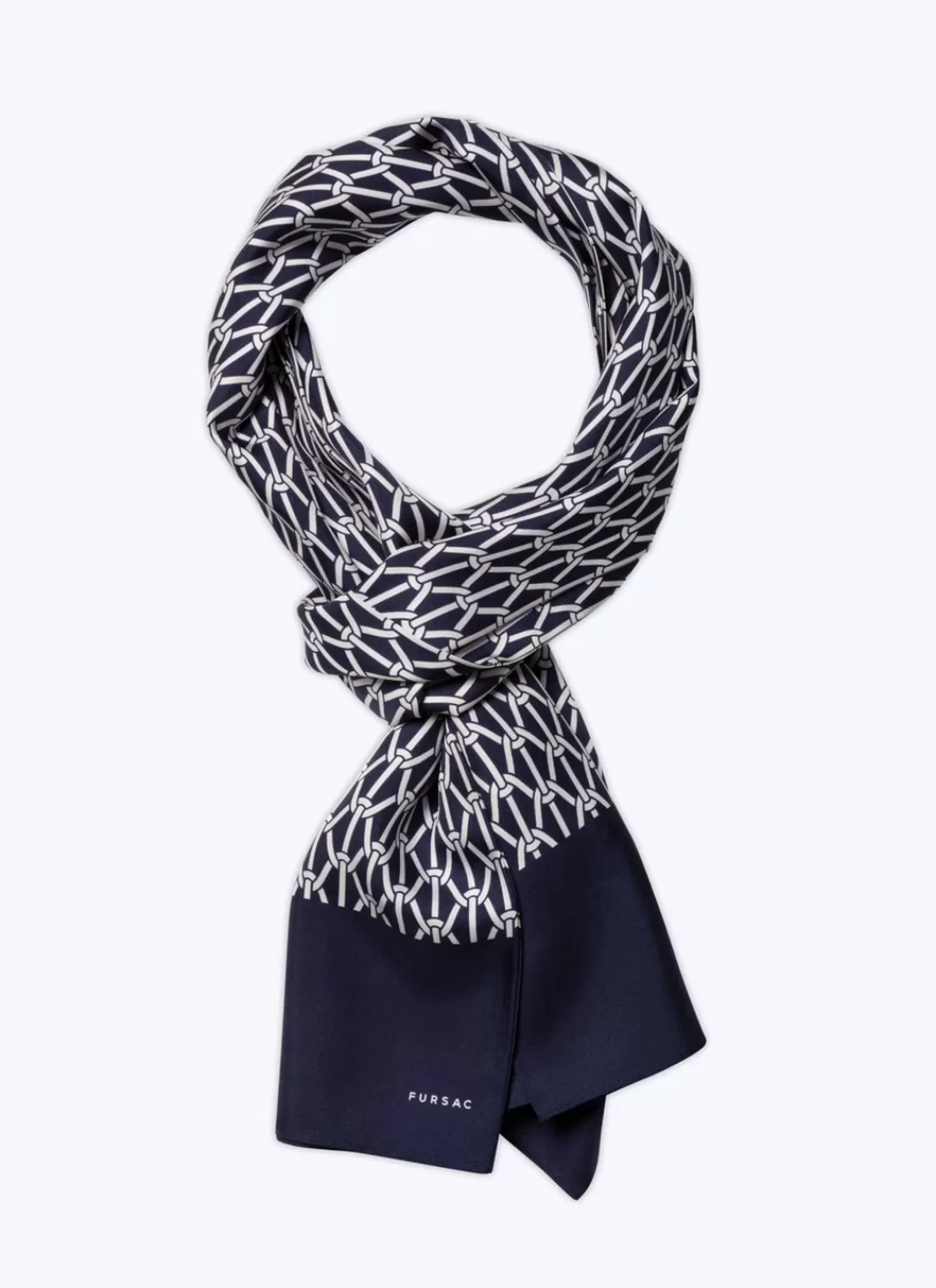 Fursac Silk Satin Scarf With Print Navy Blue - Sailor'S Ropes Print Discount