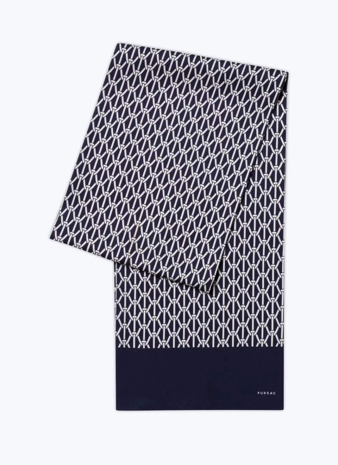 Fursac Silk Satin Scarf With Print Navy Blue - Sailor'S Ropes Print Discount