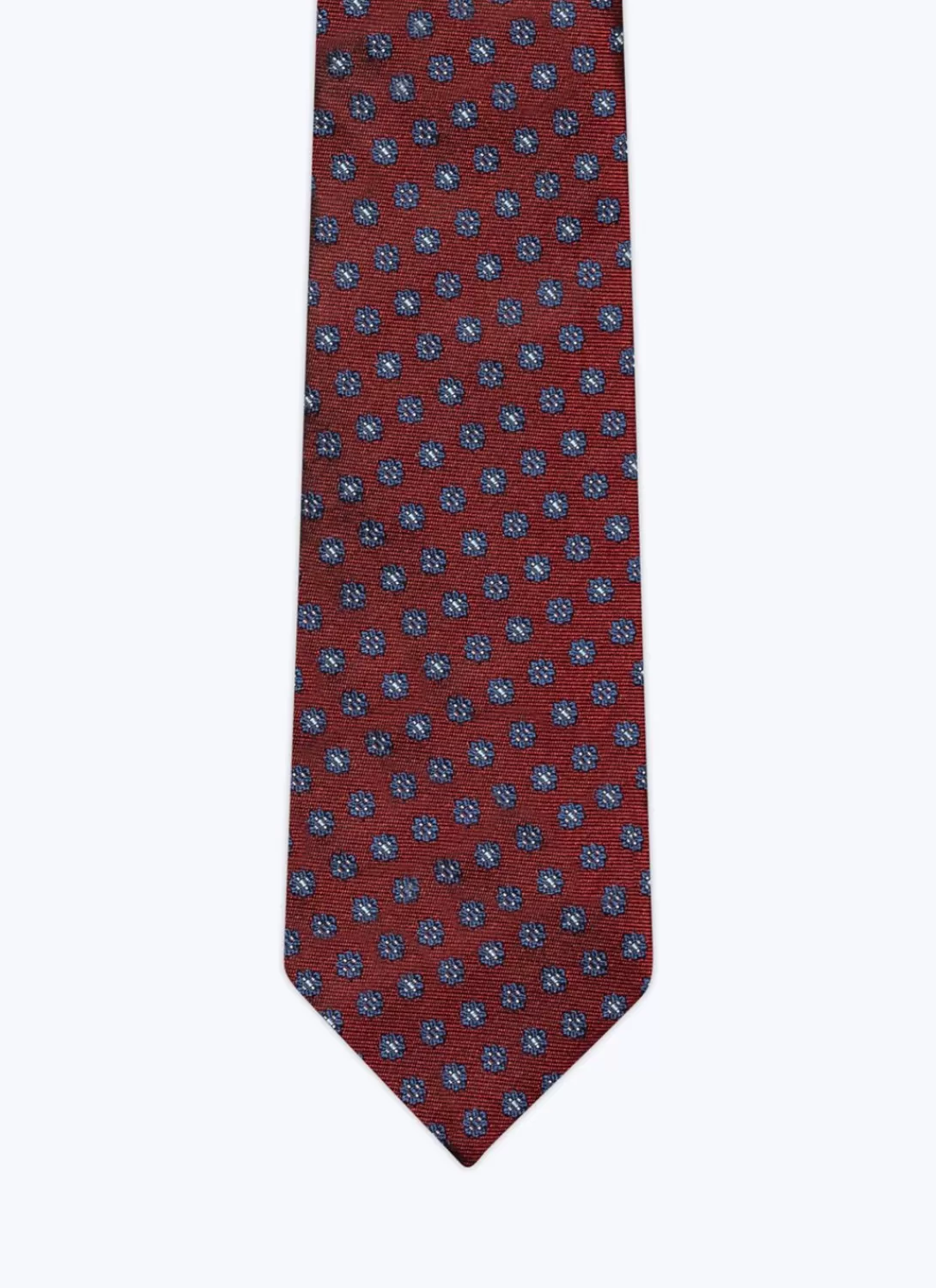 Fursac Silk Satin Tie With Flowers Pattern Burgundy - Flower Pattern Fashion