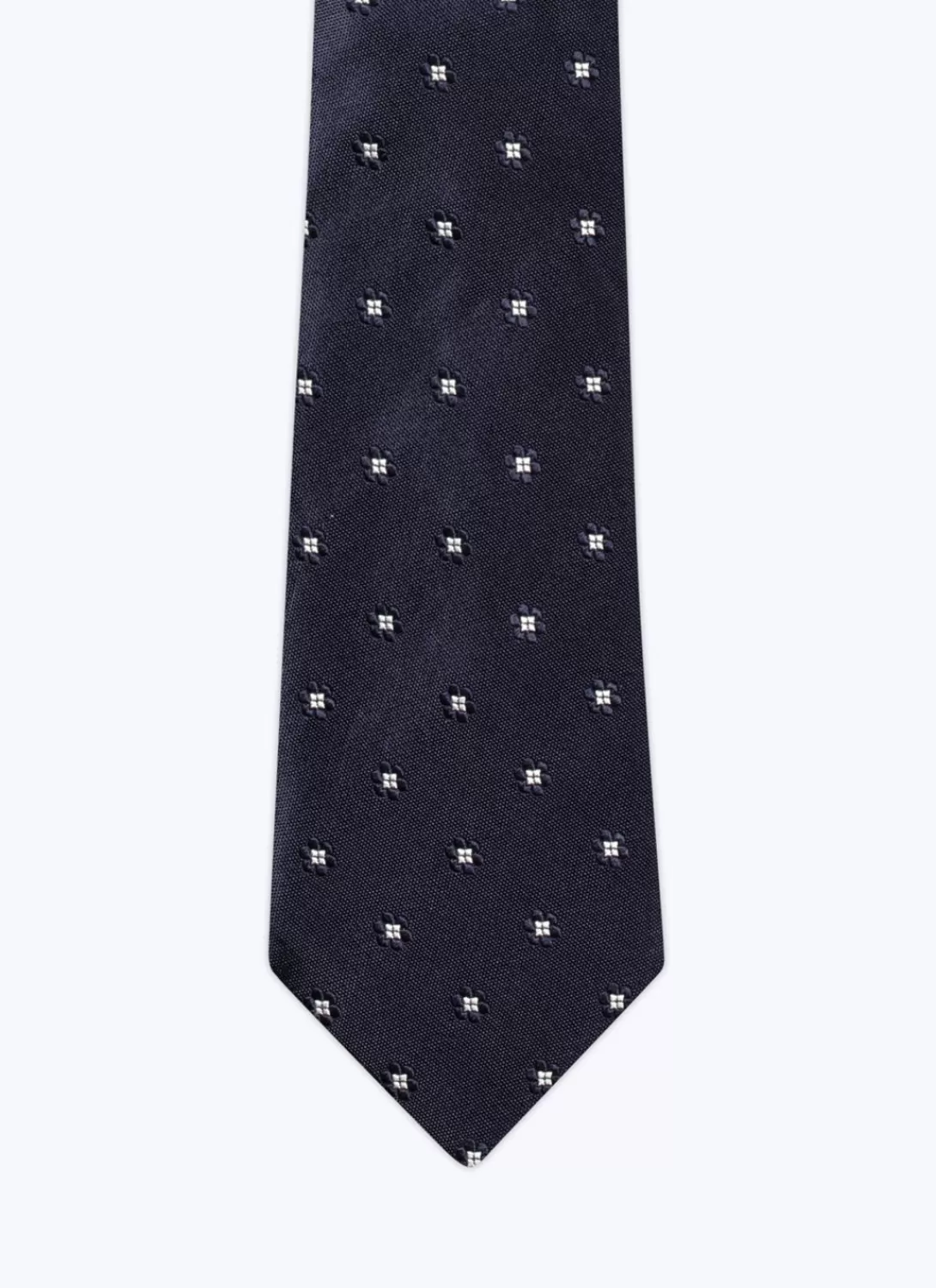 Fursac Silk Satin Tie With Flowers Pattern Navy Blue - Flowers Jacquard Pattern Best Sale