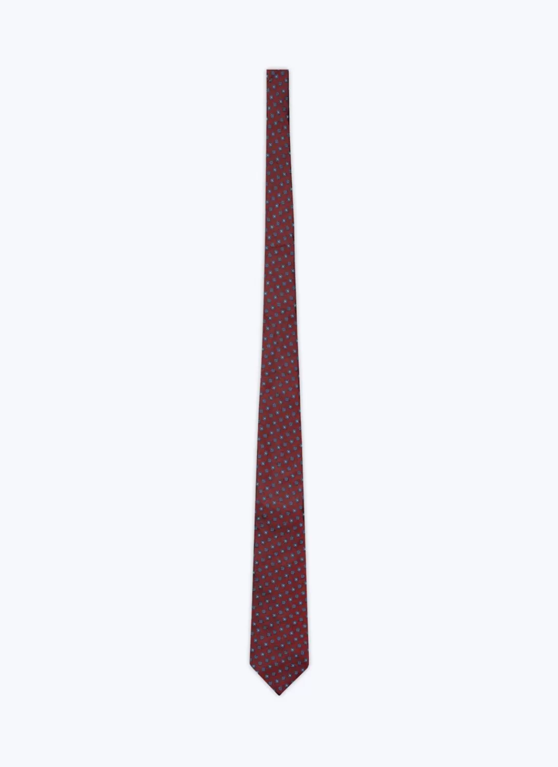 Fursac Silk Satin Tie With Flowers Pattern Burgundy - Flower Pattern Fashion