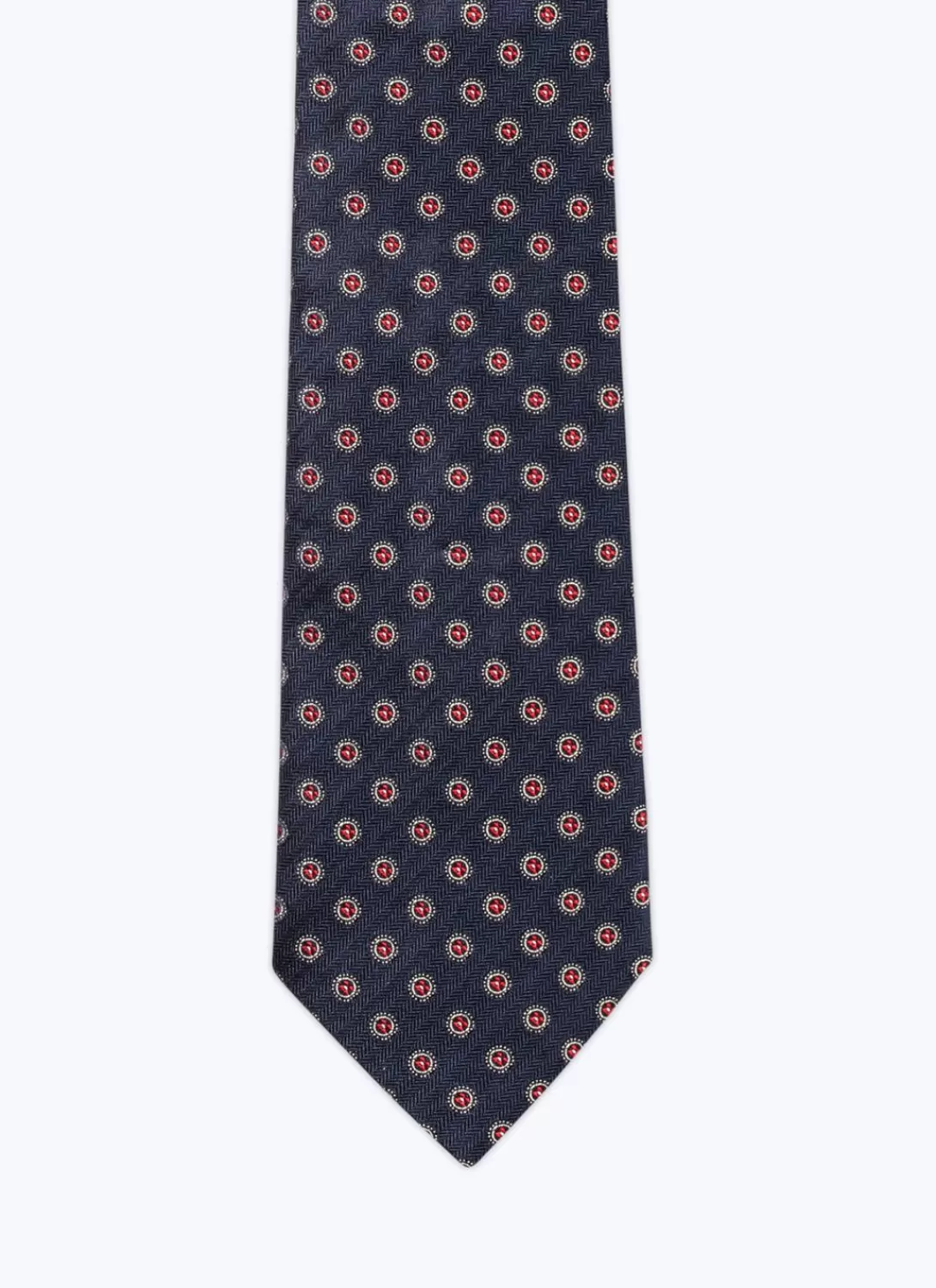 Fursac Silk Satin Tie With Pattern Navy Blue - Fancy Jacquard Micro-Design Clearance