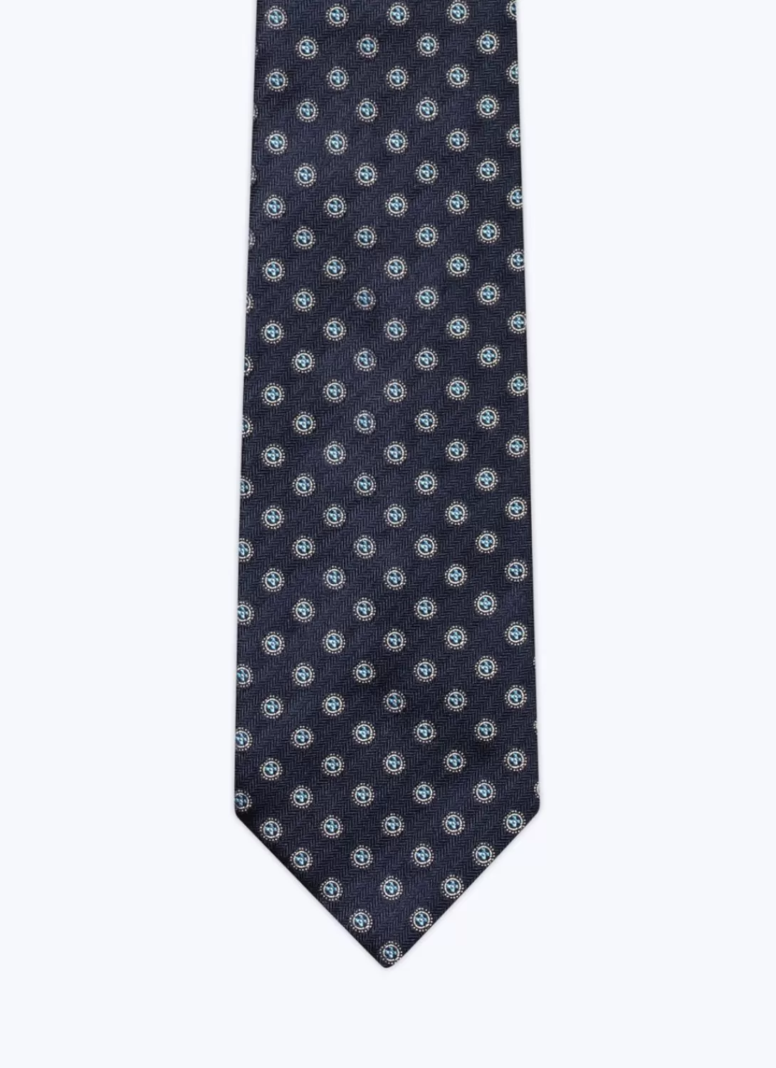 Fursac Silk Satin Tie With Pattern Navy Blue - Fancy Jacquard Micro-Design Online