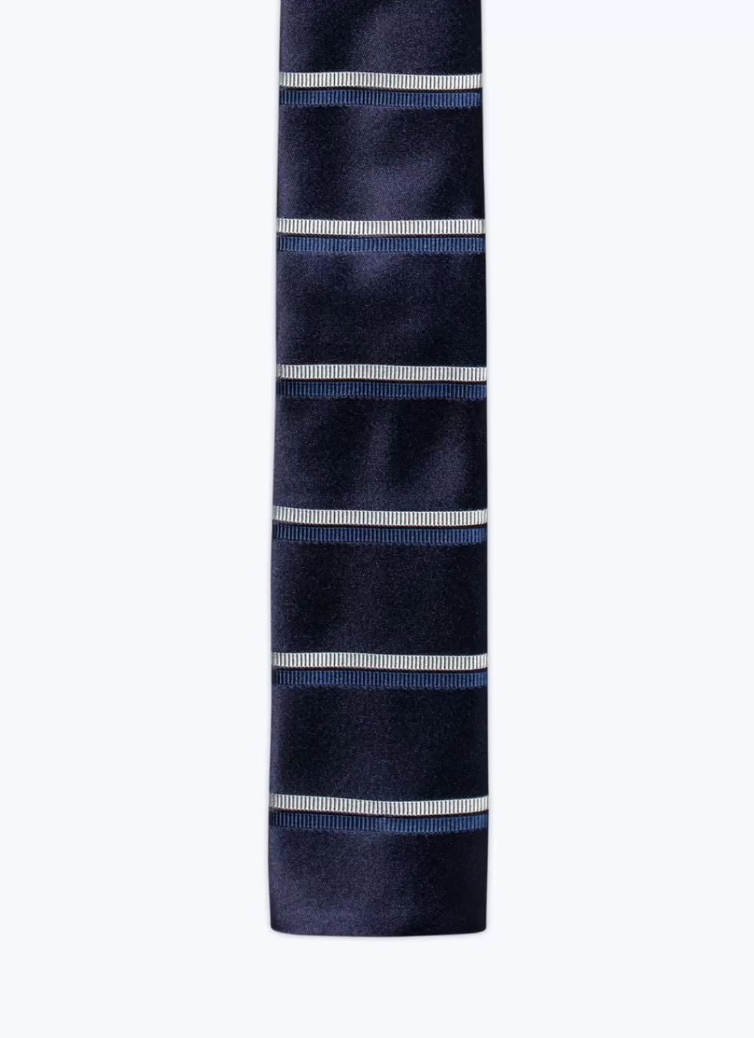 Fursac Silk Satin Tie With Stripes Navy Blue - White And Blue Double Stripes Best Sale