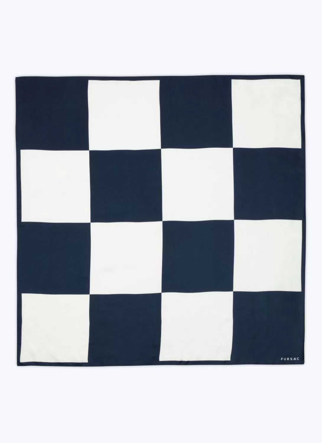 Fursac Silk Scarf With Checkerboard Print White And Navy Blue Best Sale