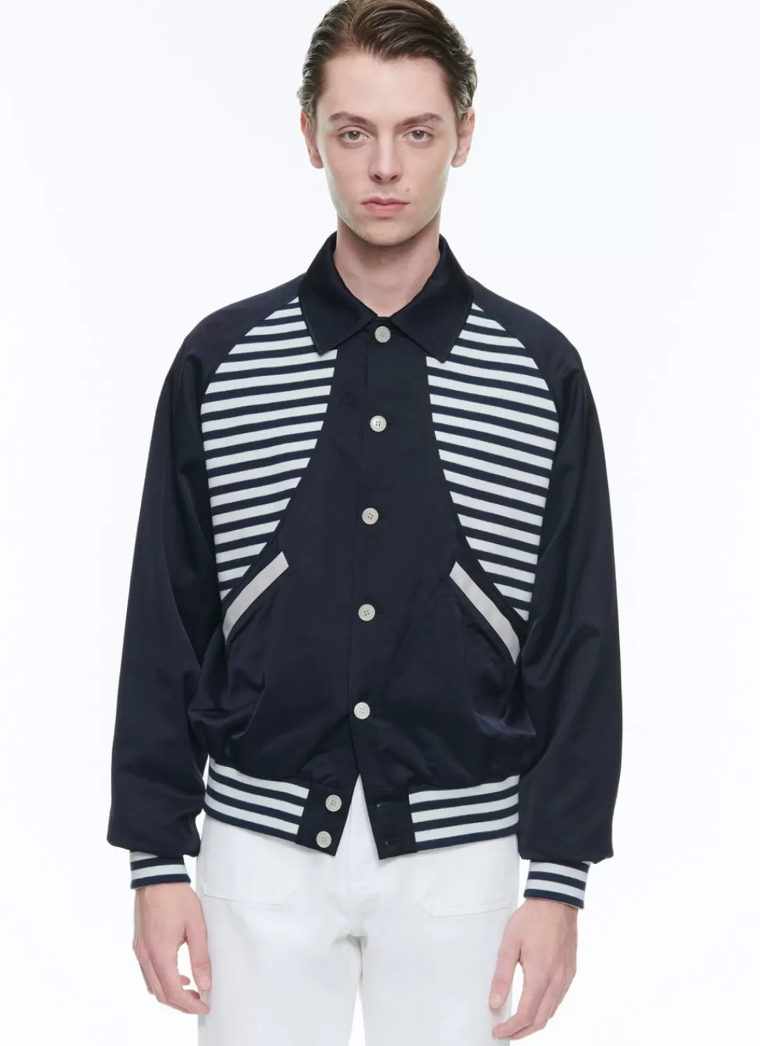 Fursac Striped Canvas "Atlantique" Jacket Navy Blue - Striped Yokes New