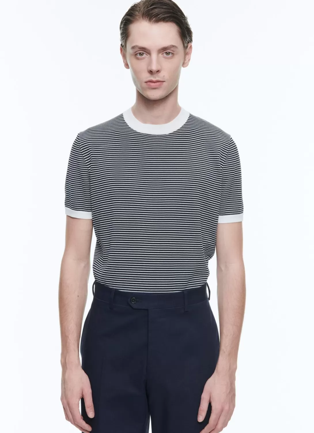 Fursac Striped Mercerized Cotton T-Shirt Ecru And Navy Blue Stripes Cheap