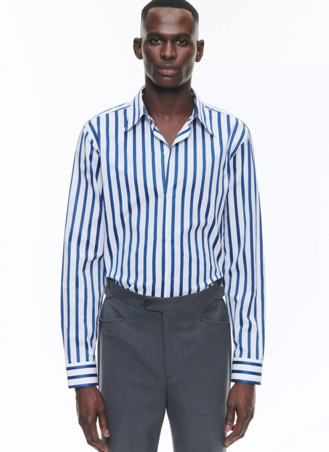 Fursac Striped Shirt With Swallow Collar White - Blue Stripes Flash Sale
