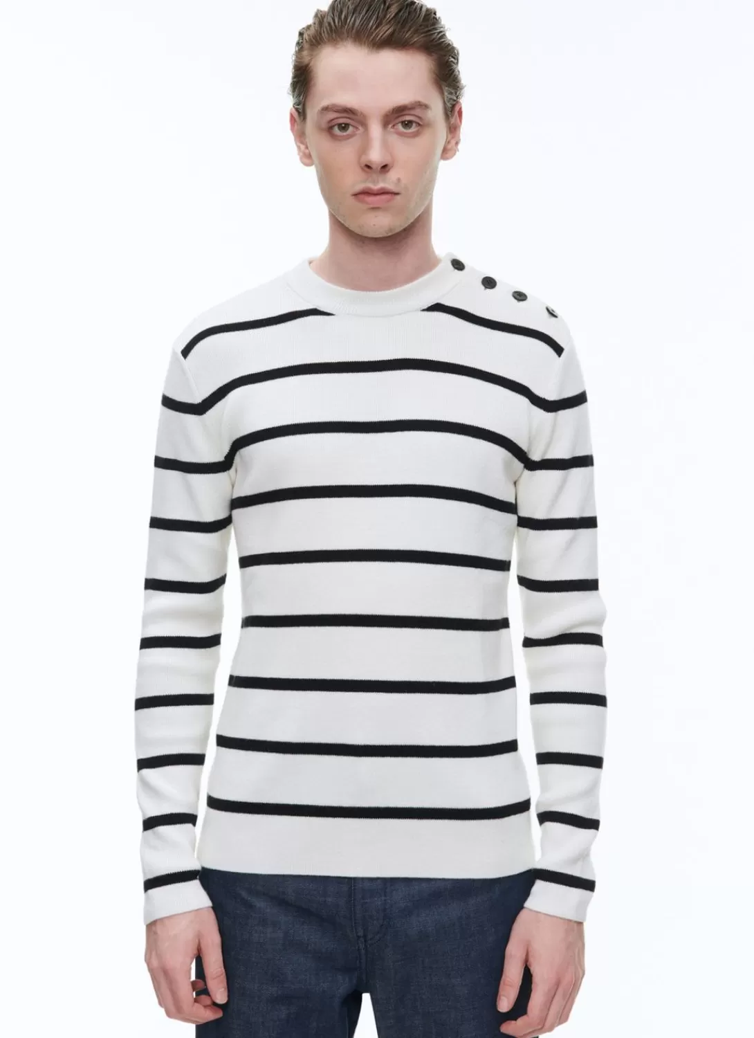 Fursac Striped Wool And Cotton Sailor Sweater Ecru And Black Stripes Shop