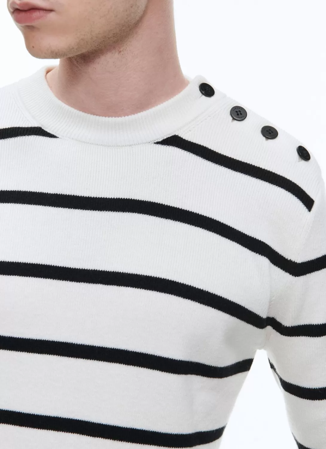 Fursac Striped Wool And Cotton Sailor Sweater Ecru And Black Stripes Shop