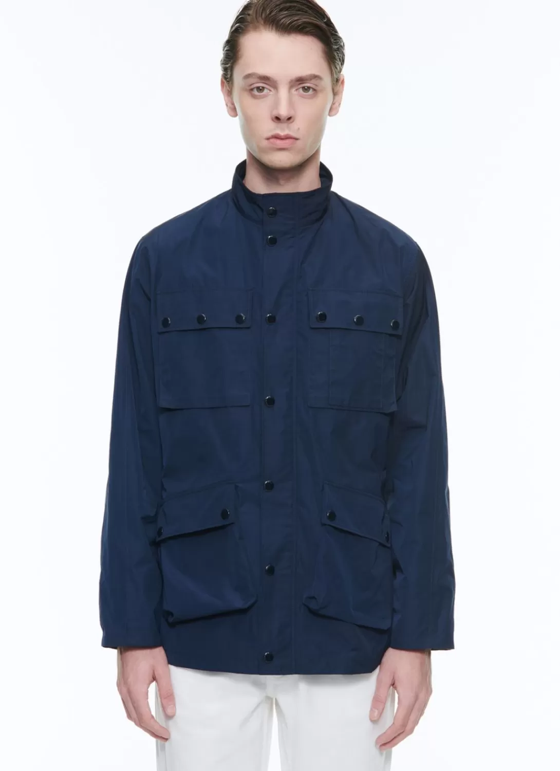 Fursac Technical Canvas Multipockets Parka Navy Blue Store