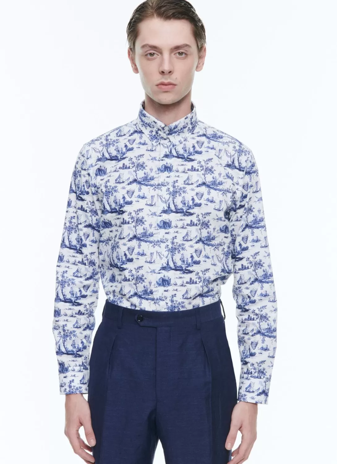 Fursac Toile De Jouy Printed Cotton Shirt Blue Toile De Jouy Print Discount