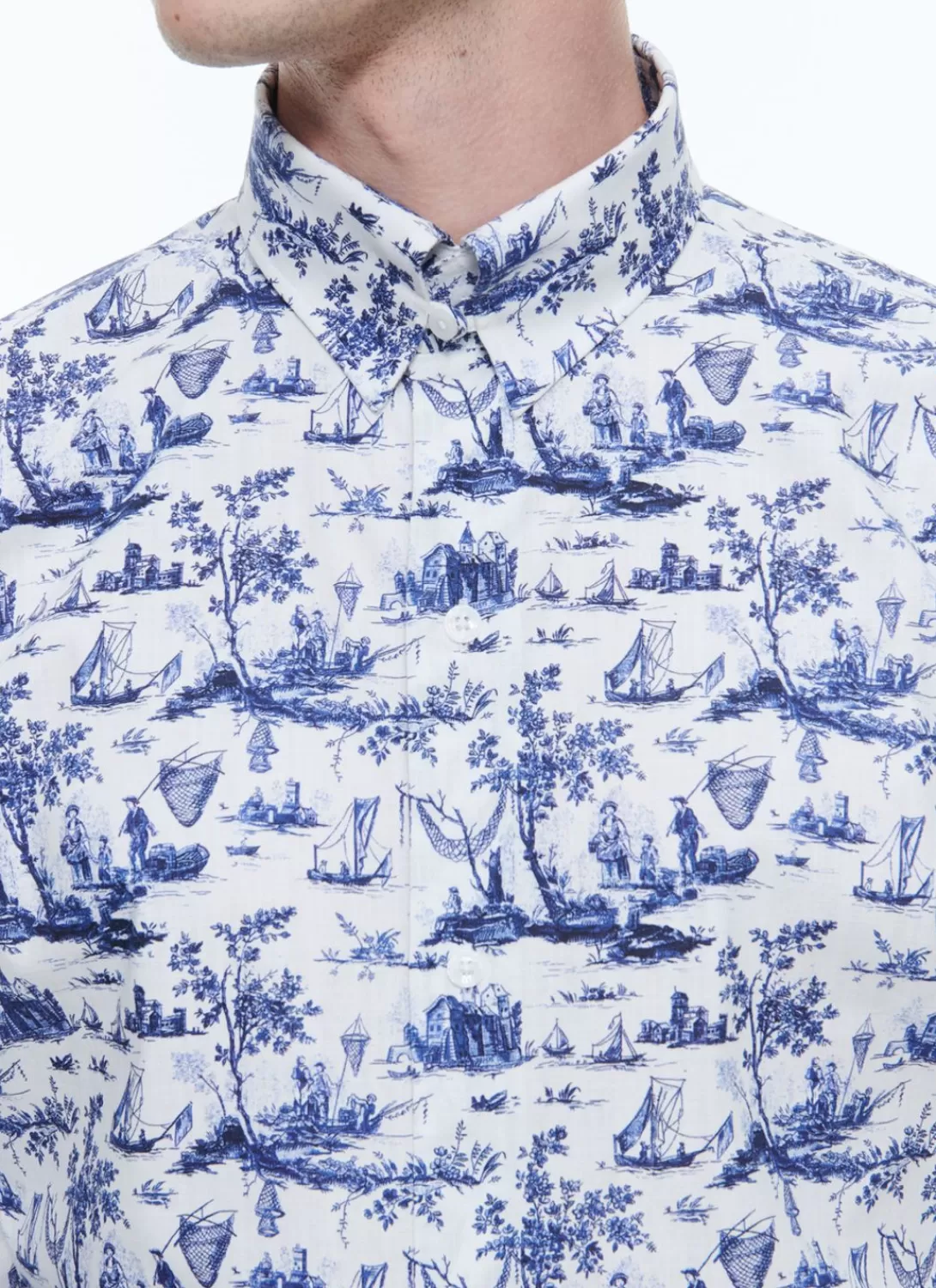 Fursac Toile De Jouy Printed Cotton Shirt Blue Toile De Jouy Print Discount