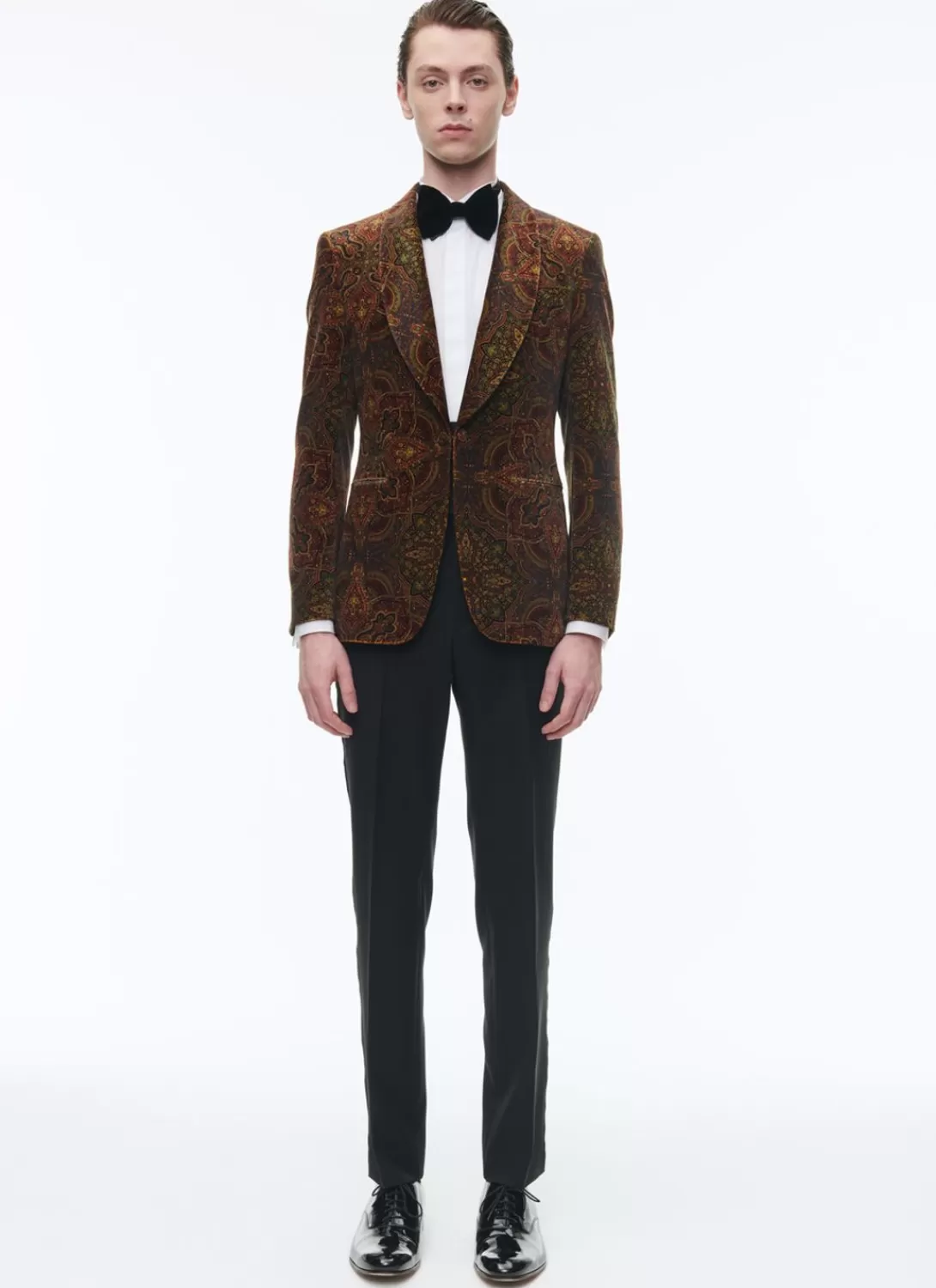 Fursac Velvet Fitted Tuxedo Brown - Paisley Print Best Sale
