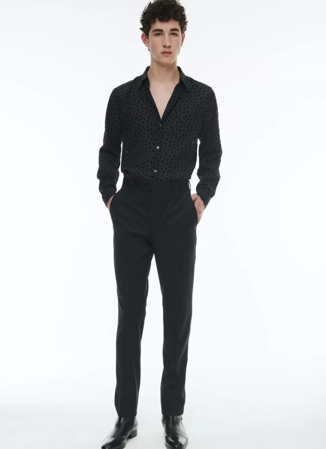 Fursac Velvet Polka Dots Shirt With A Swallow Collar Black Polka Dots Sale