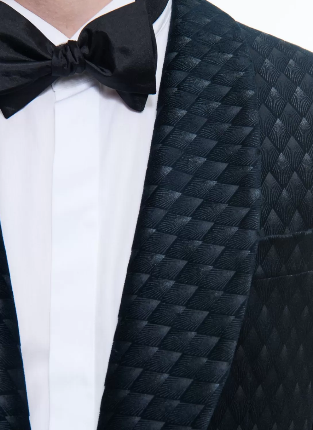 Fursac Velvet Shawl Collar Tuxedo Carbon Blue - Peacock Feather Pattern Cheap